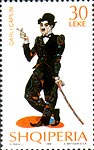 Чарльз (Чарли) Спенсер Чаплин ( Charles Spenser Chaplin). 
Почтовая марка. Албания